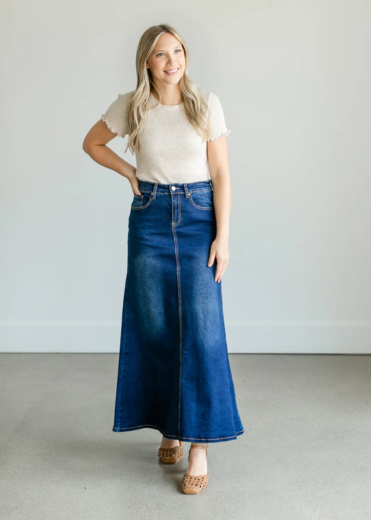 denim maxi skirt