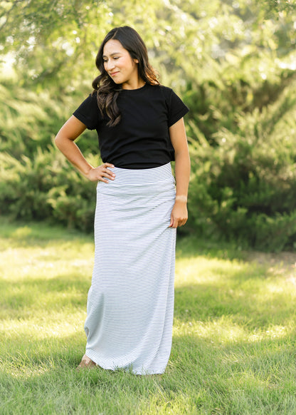 Clarise Striped Premium Knit Maxi Skirt