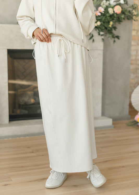 Drawstring Maxi Sweatshirt Skirt