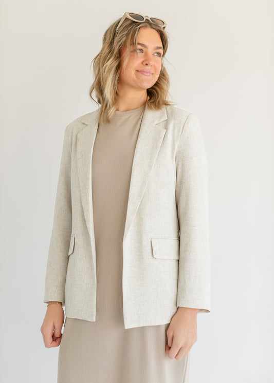 Linen Blend Open Front Blazer