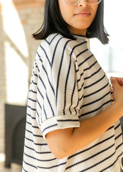 Navy Striped Dolman Sleeve Knit Top