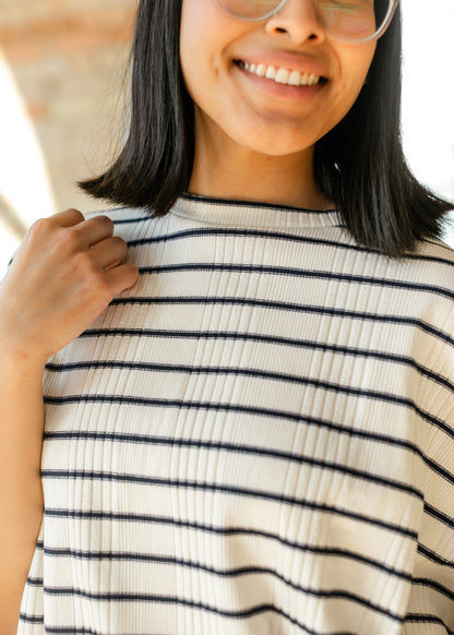 Navy Striped Dolman Sleeve Knit Top