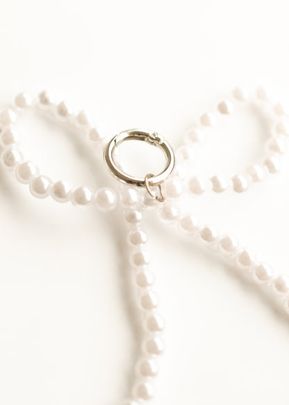 White Pearl Bow Purse Charm