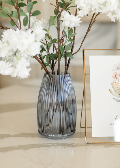 Ribbed Blue Gray Glass Vase