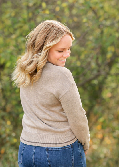 Alice Mocha Stripe Crewneck Knit Top FF Tops