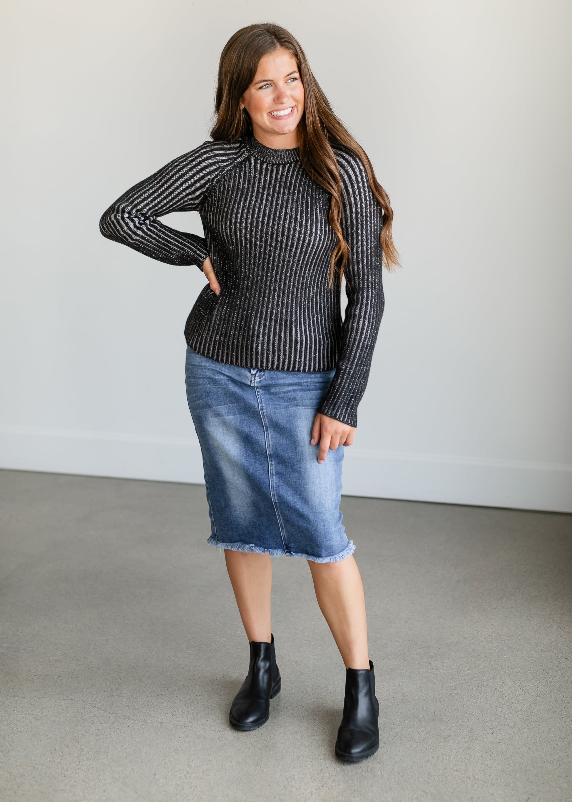 Ami Black and Gray Ribbed Sweater FF Tops