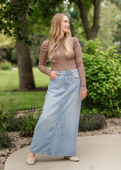 Annalise Light Wash Long Denim Skirt FF Skirts