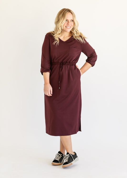 Ashley Long Sleeve Stretch Waist Midi Dress IC Dresses