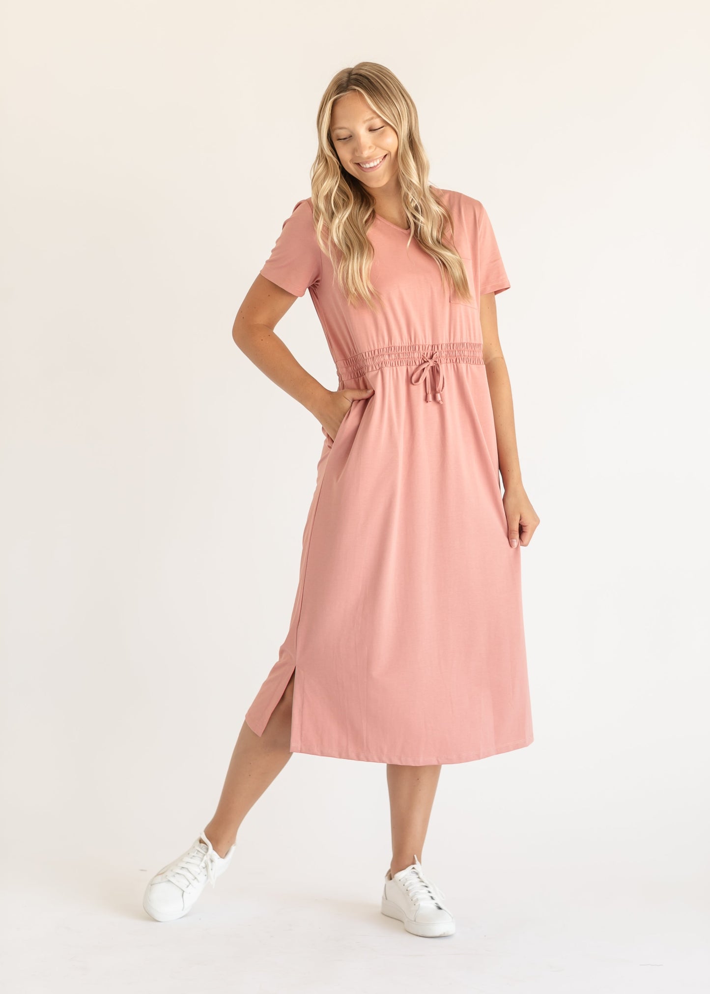 Ashley Short Sleeve Midi Dress IC Dresses Pink / XS