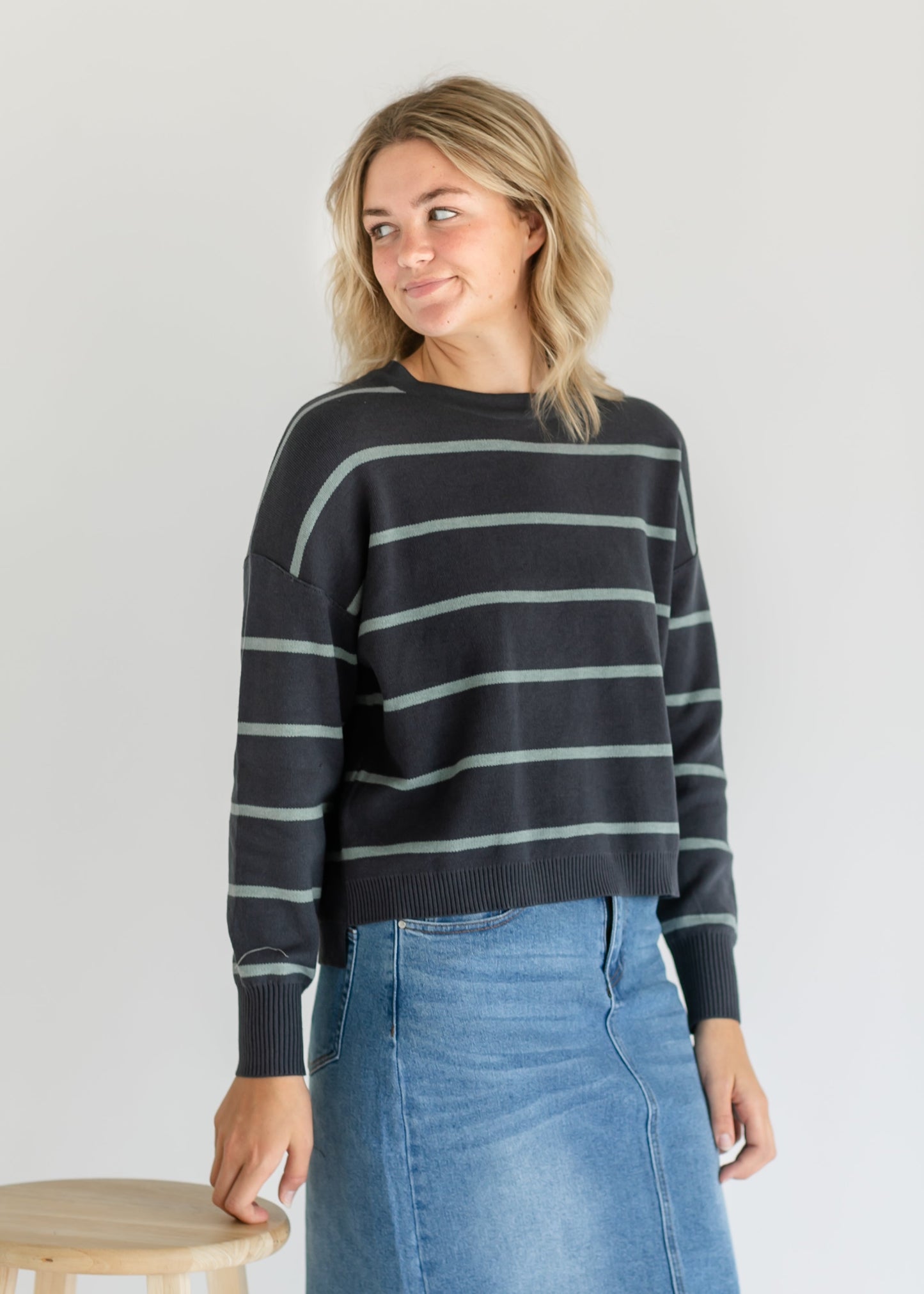 Athlea Striped Long Sleeve Knit Top FF Tops