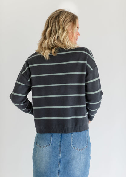 Athlea Striped Long Sleeve Knit Top FF Tops