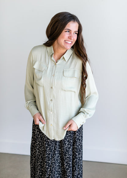 Augustana Satin Button Down Top - FINAL SALE FF Tops