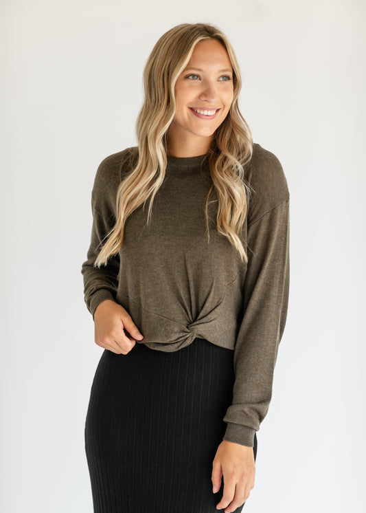 Boatneck Knotted Olive Sweater FF Tops