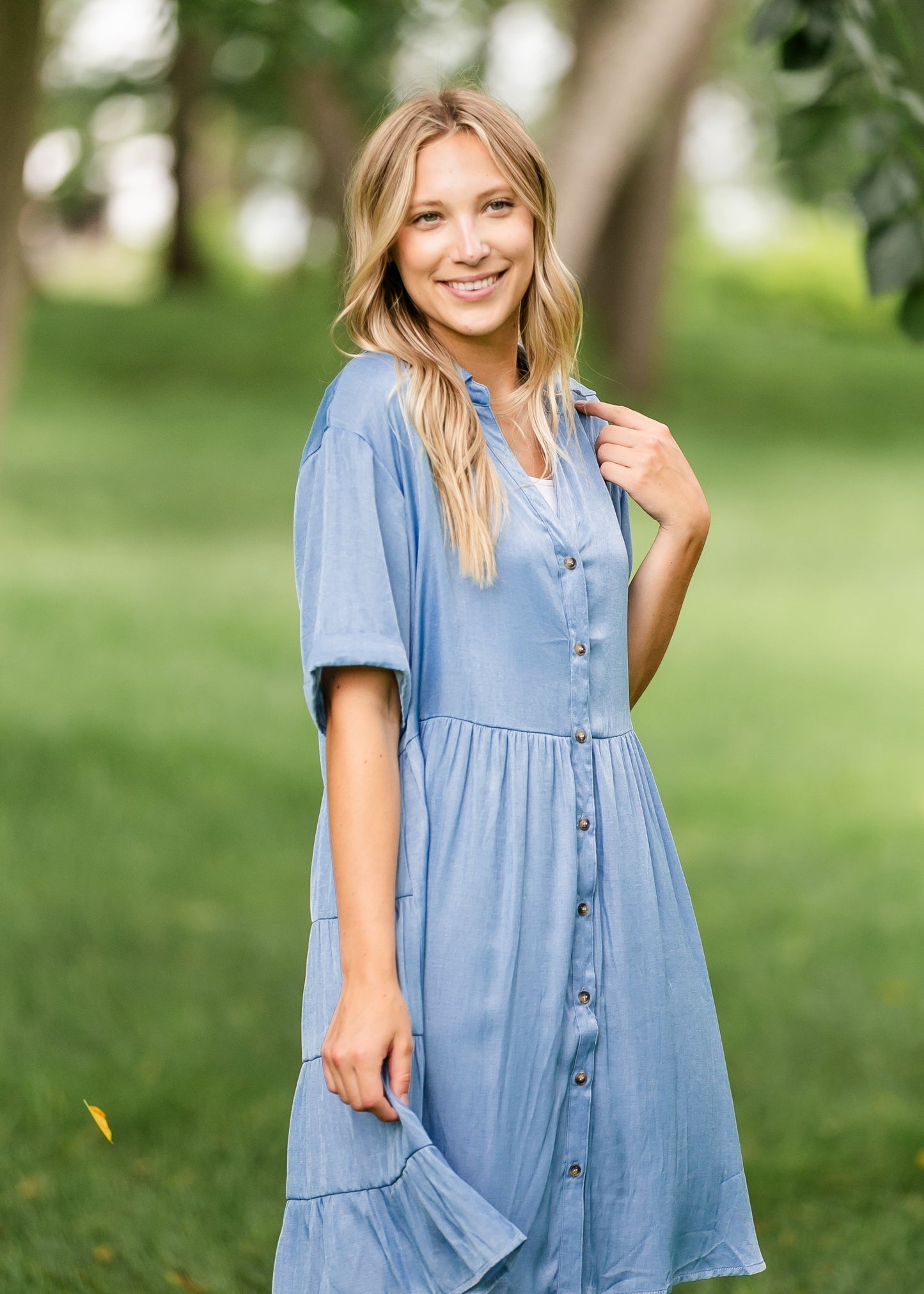 Brenna Chambray Tiered Shirt Midi Dress IC Dresses