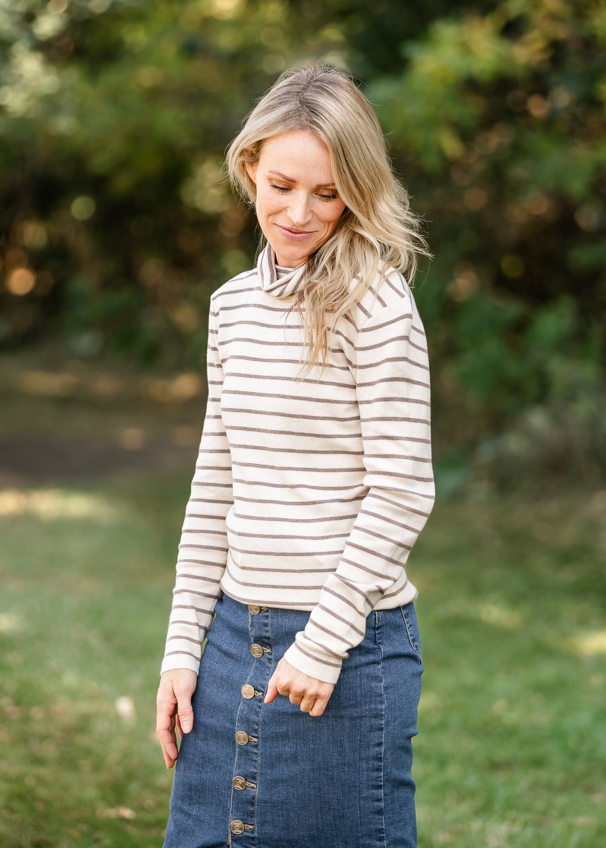 Bridget Striped Turtleneck Top FF Tops