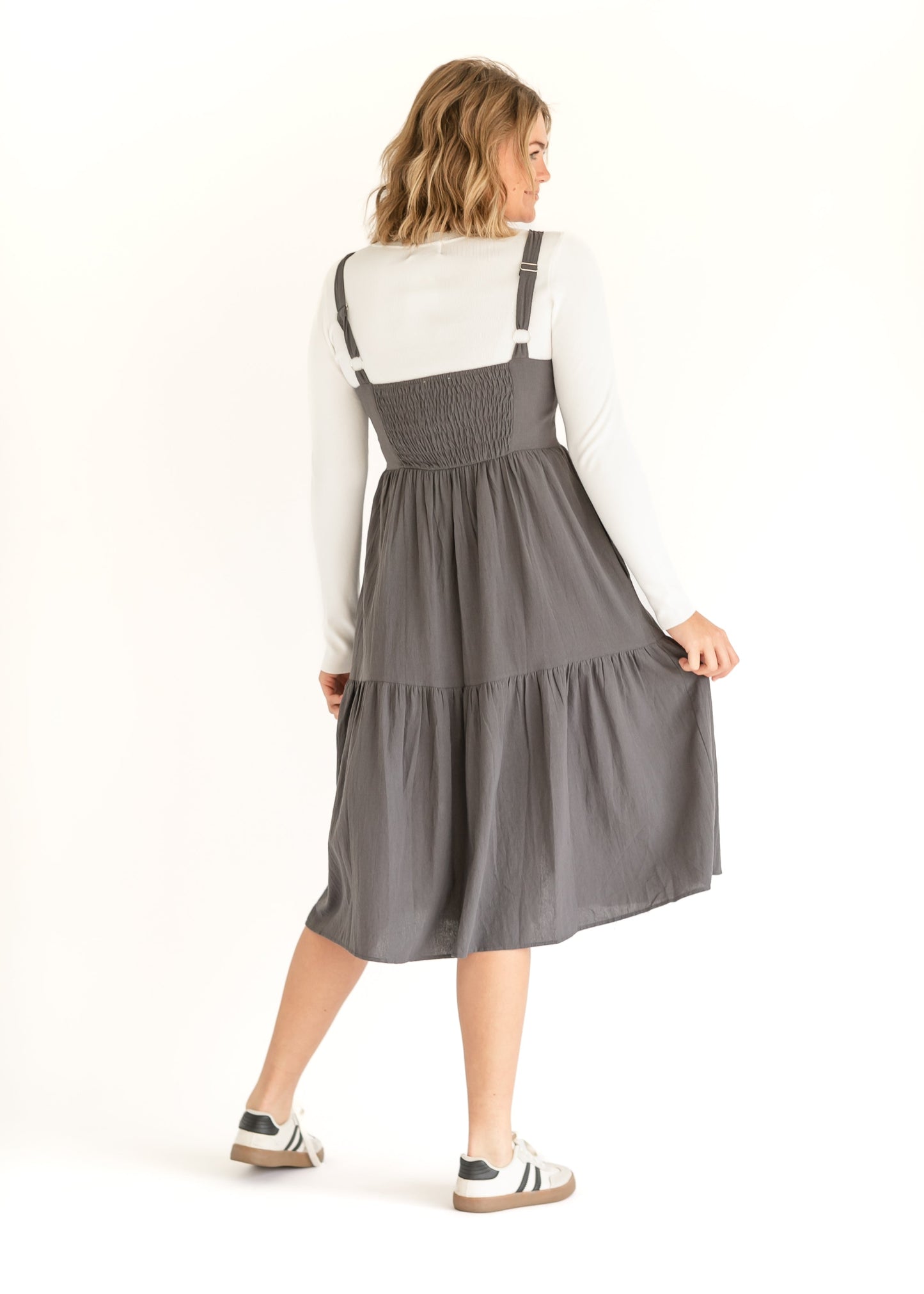 Button Front Charcoal Jumper Dress FF Dresses