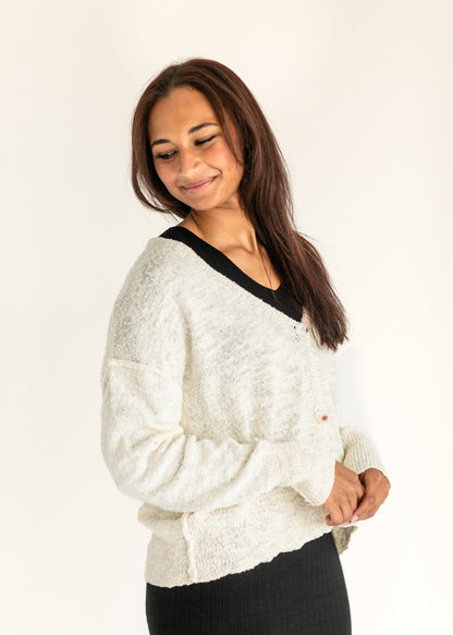 Button Front Drop Shoulder Cardigan FF Tops