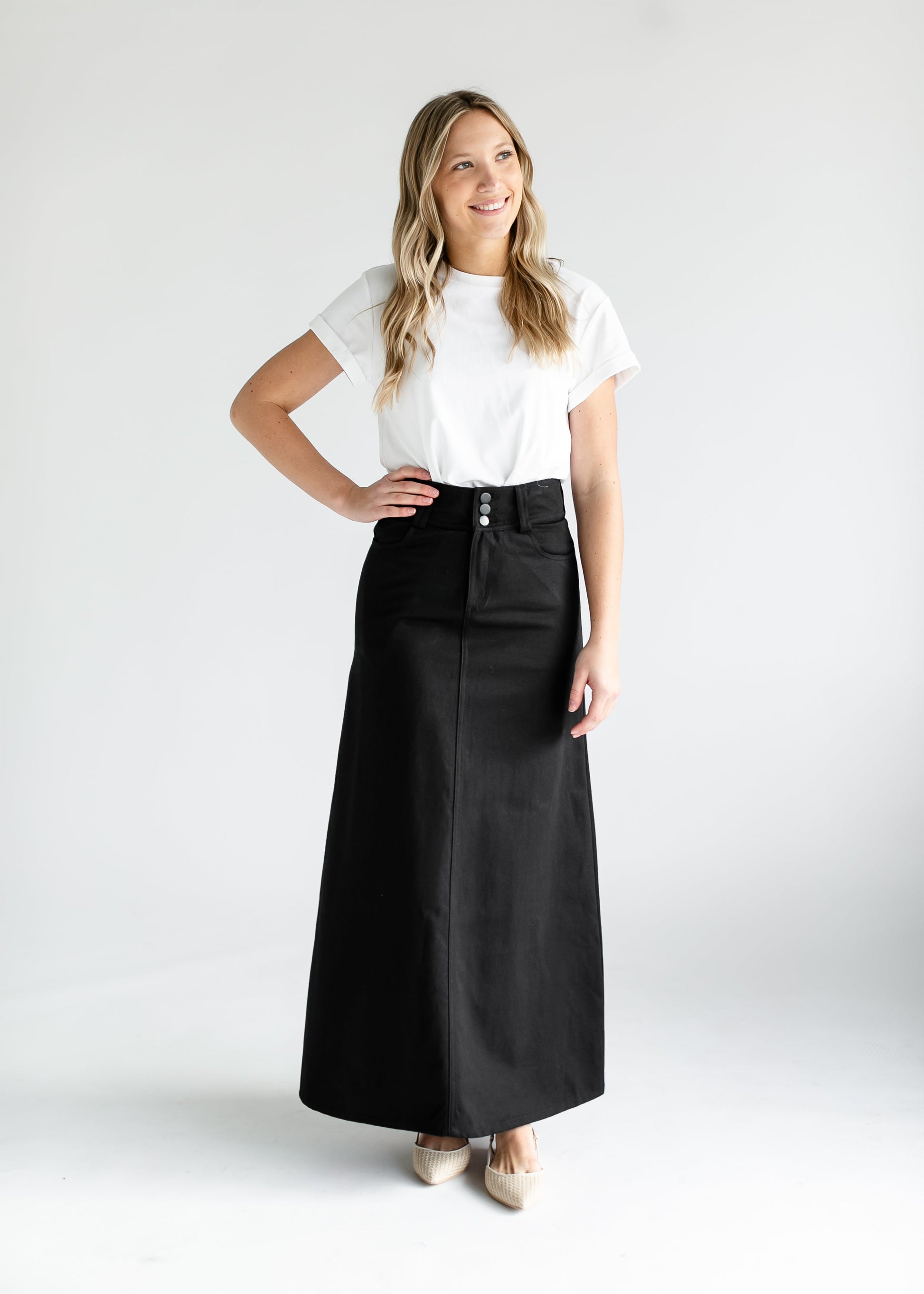 Camellia A-Line Cotton Twill Maxi Skirt IC Skirts