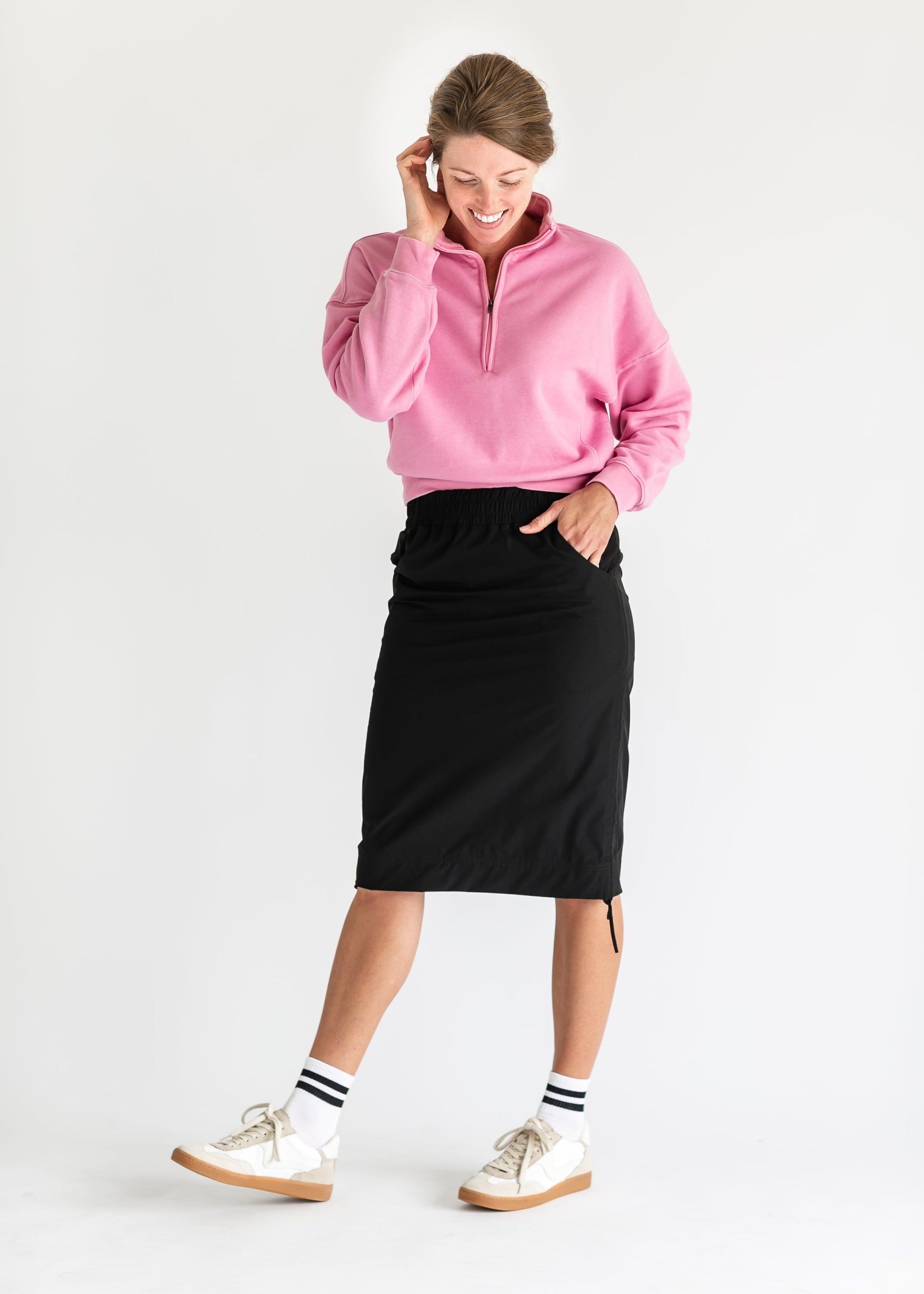 Cameryn Quarter Zip Drop Sleeve Sweatshirt FF Tops Pink / S