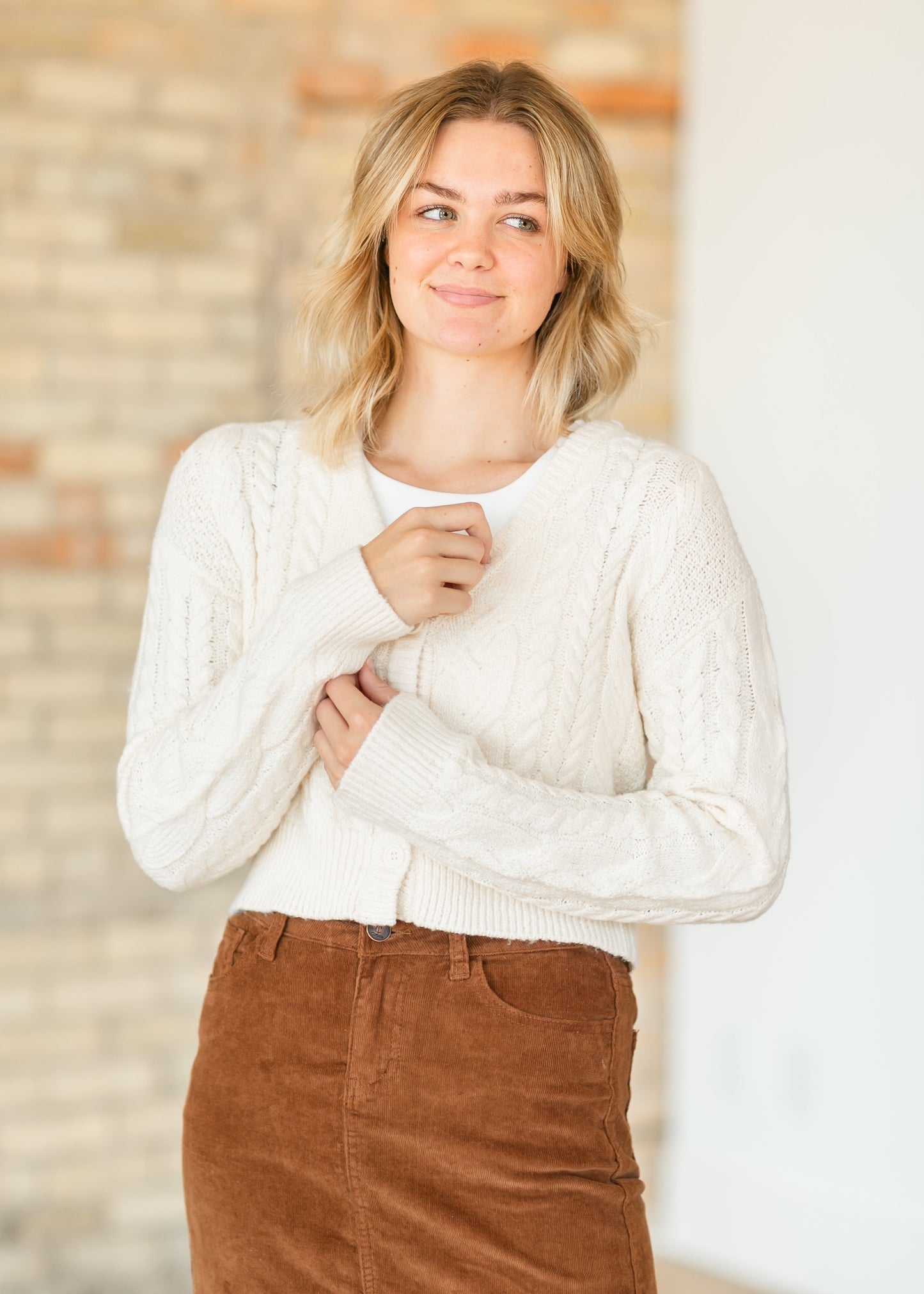 Camreigh Button Up Cropped Cardigan FF Tops Cream / S