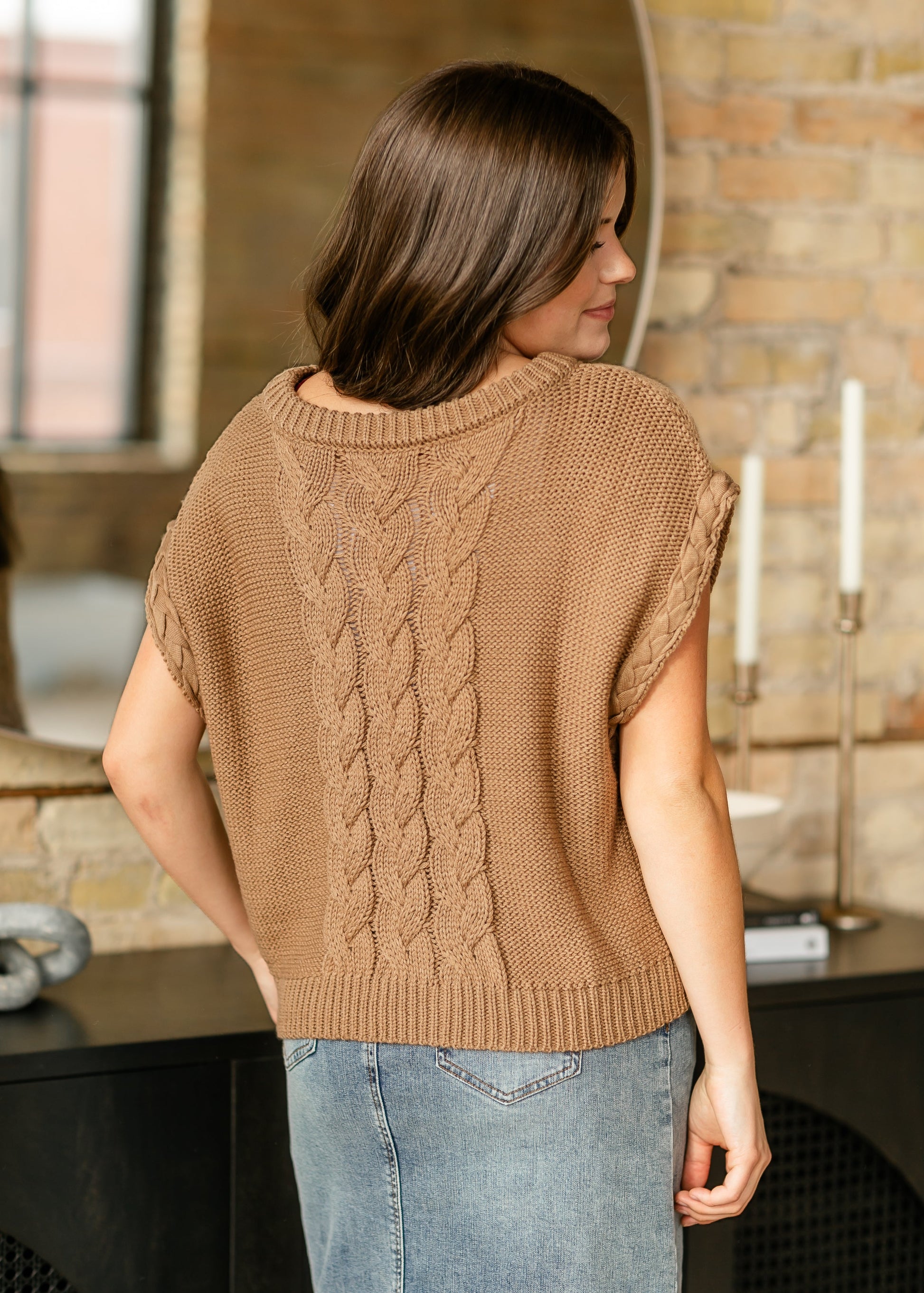 Chain Knit Mocha Sweater Vest FF Tops