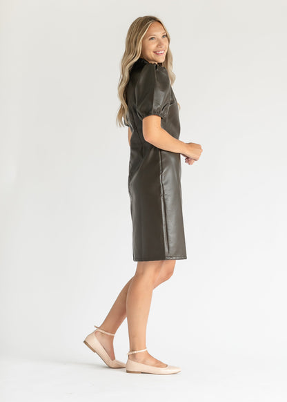 Chestnut Faux Leather Midi Dress FF Dresses