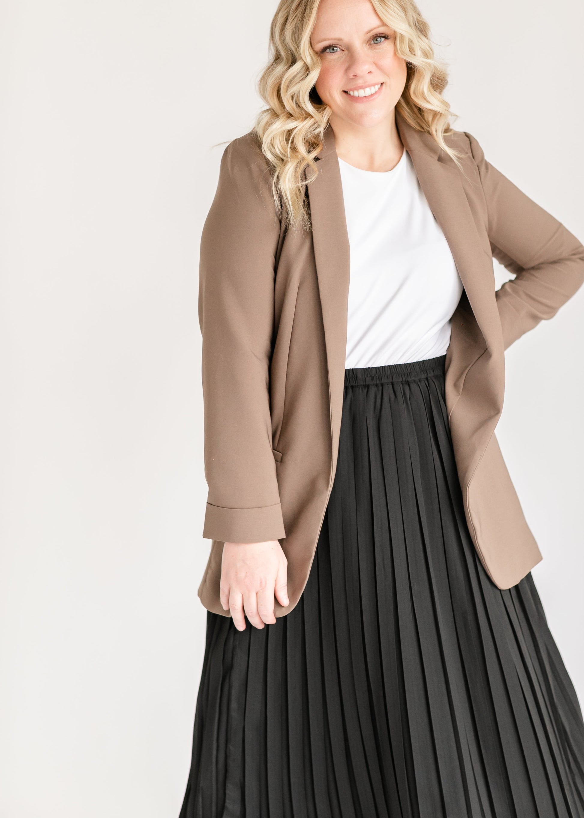 Classic Open Front Blazer FF Tops Brown / S