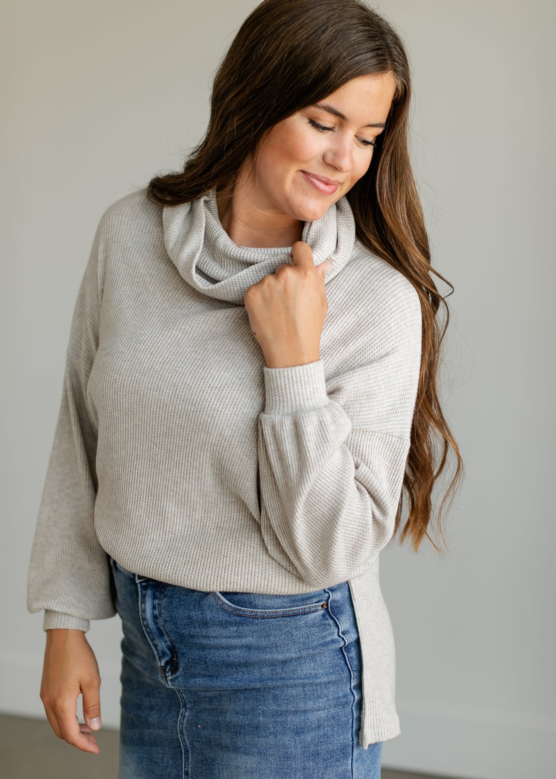 Cowl Neck Knit Waffle Top FF Tops