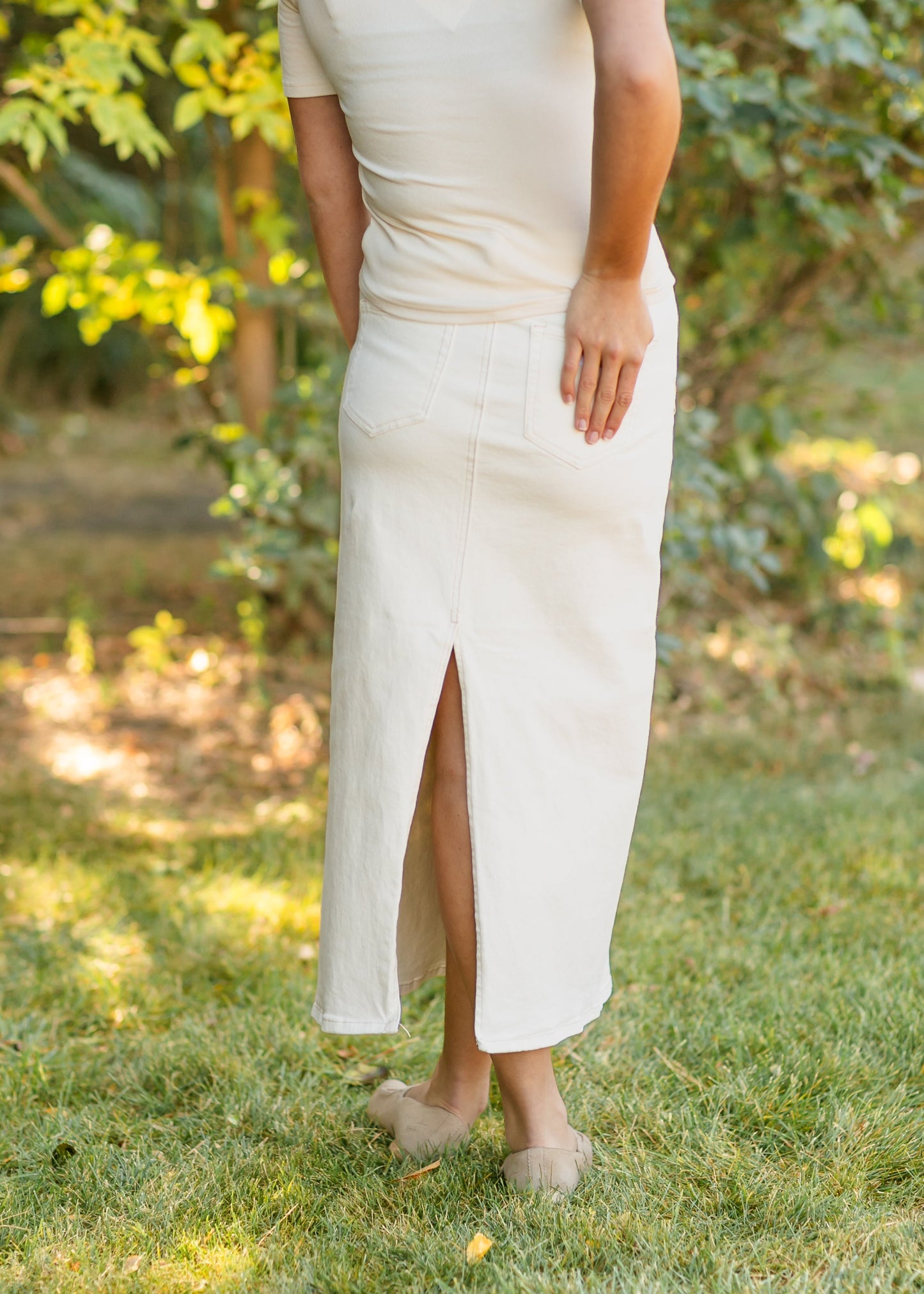 Cream Denim Maxi Skirt FF Skirts