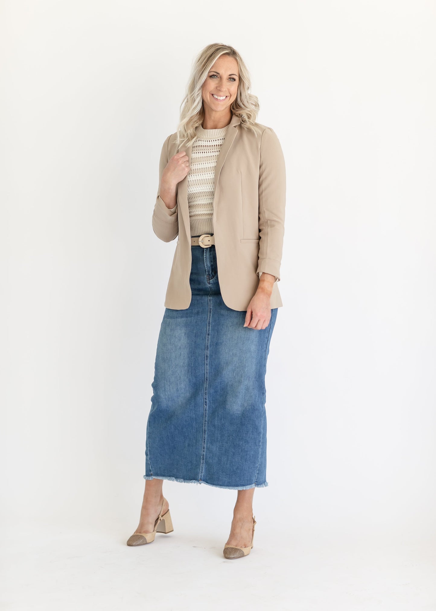 Dakotah Raw Hem Long Denim Skirt IC Skirts