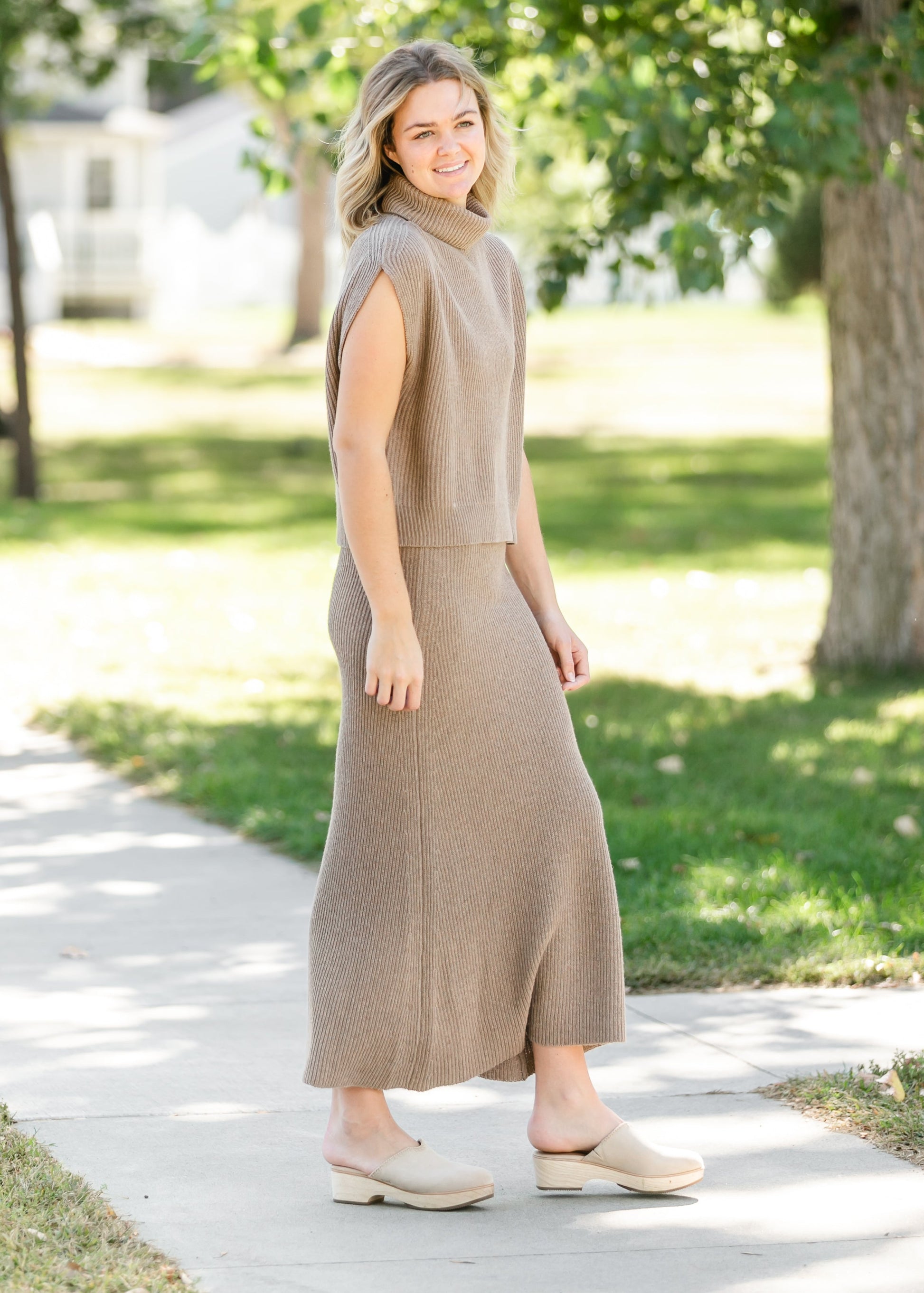 Dark Taupe Ribbed Sweater Midi Skirt FF Skirts