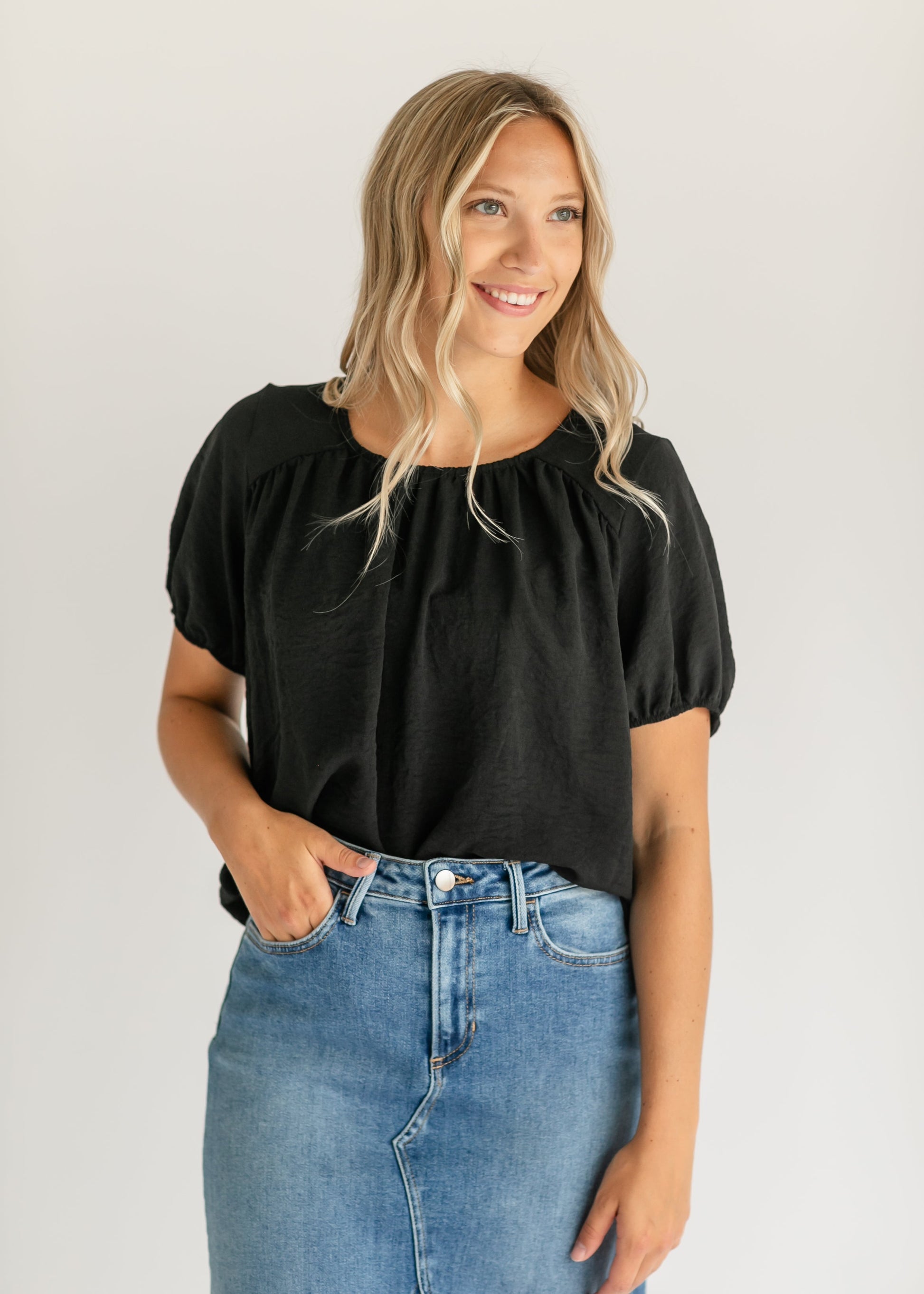 Destiny Short Sleeve Flowy Top IC Tops Black / S