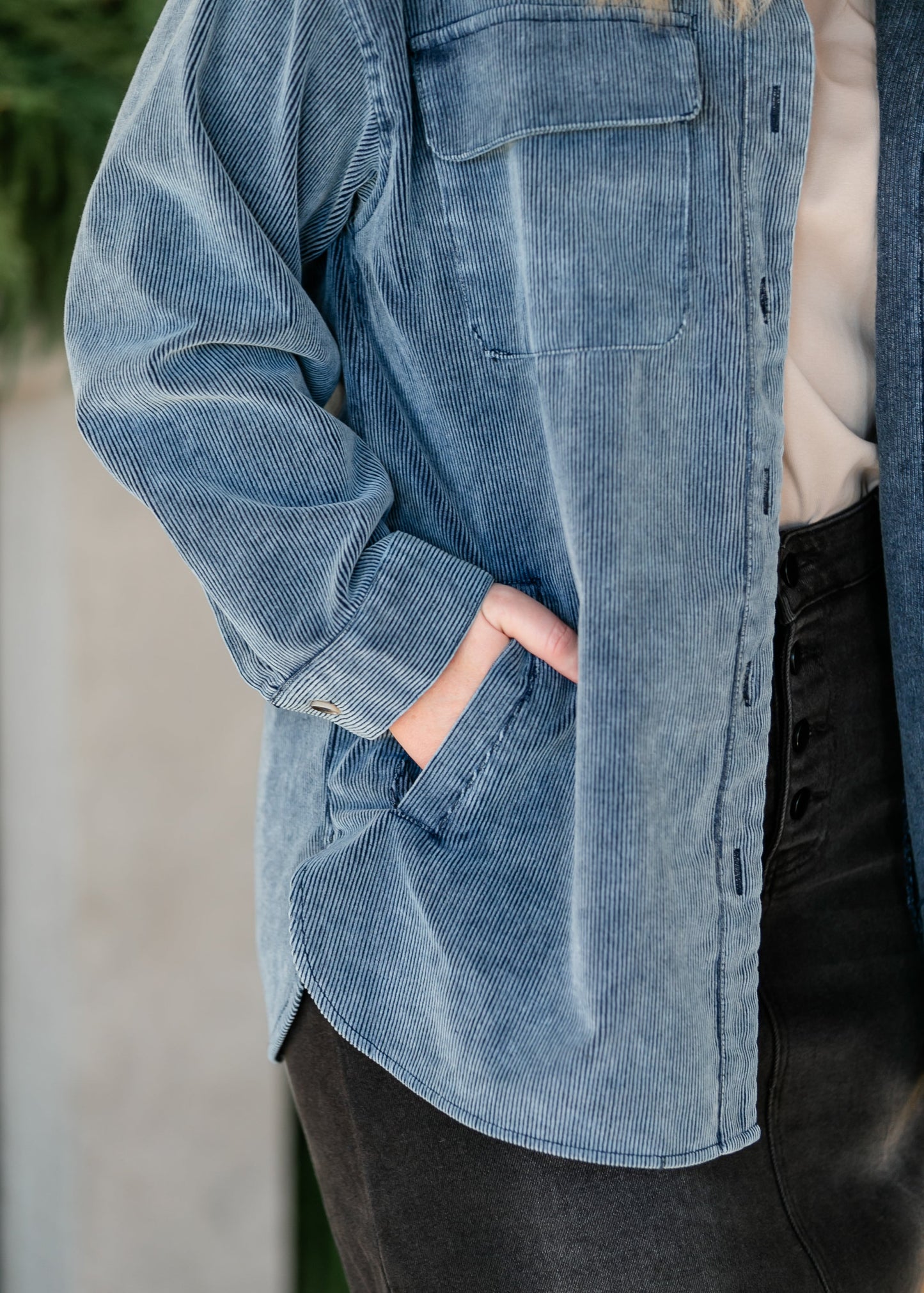 Dolly Corduroy Slate Blue Shacket FF Tops