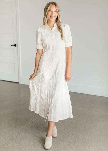 Embroidered Button Up Maxi Shirtdress FF Dresses