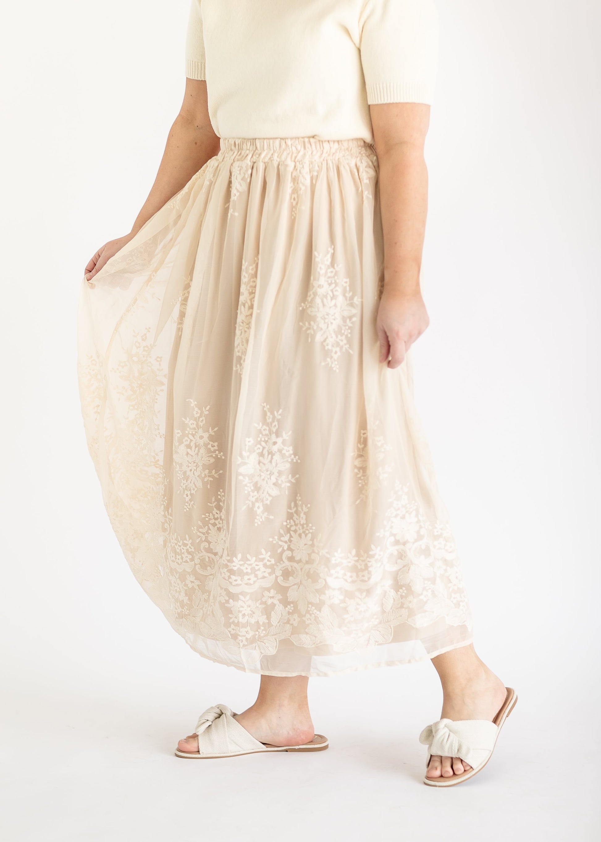 Embroidered Lined Maxi Skirt FF Skirts