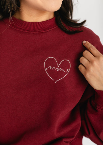 Embroidered Love Mom Crewneck Sweatshirt FF Layering Essentials