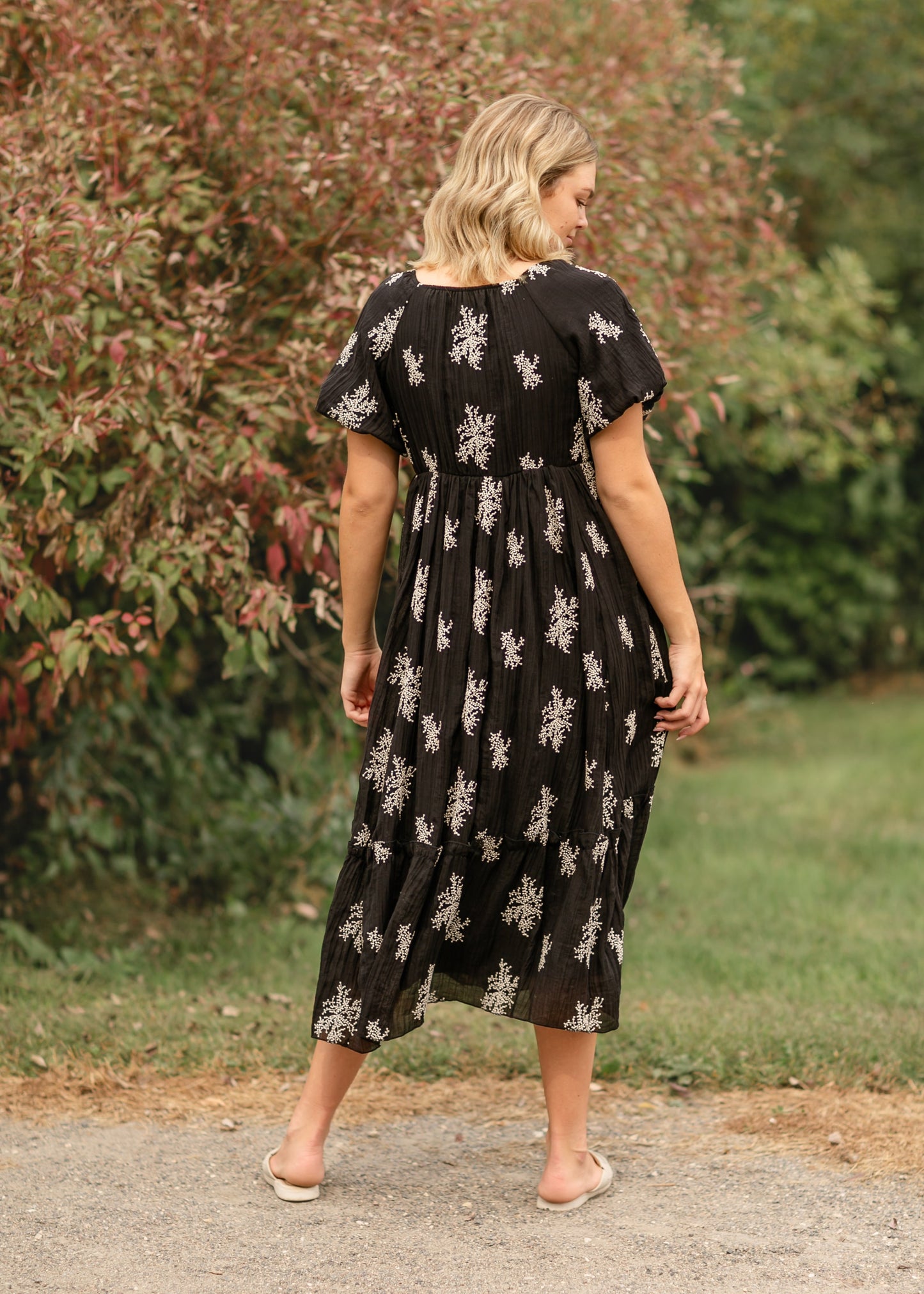 Embroidered Short Sleeve Maxi Dress FF Dresses