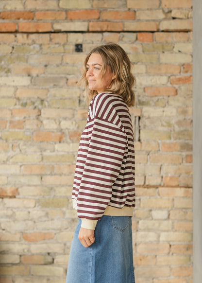 Erin Stripe Color Contrast Long Sleeve Top FF Tops