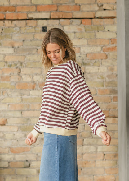 Erin Stripe Color Contrast Long Sleeve Top FF Tops