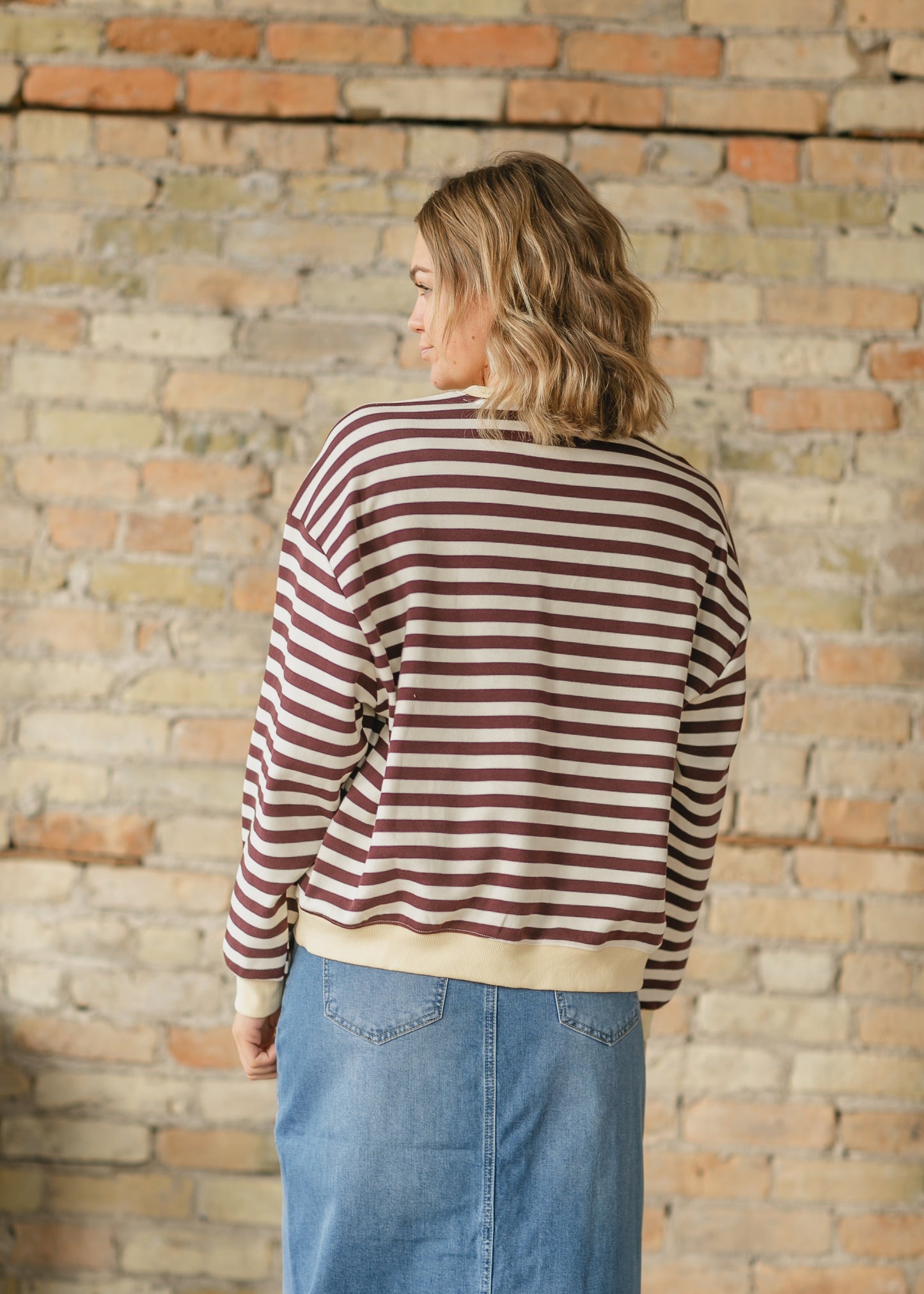 Erin Stripe Color Contrast Long Sleeve Top FF Tops