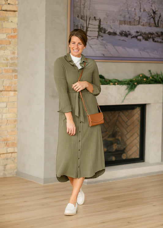 Essential Long Sleeve Linen Shirt Dress IC Dresses