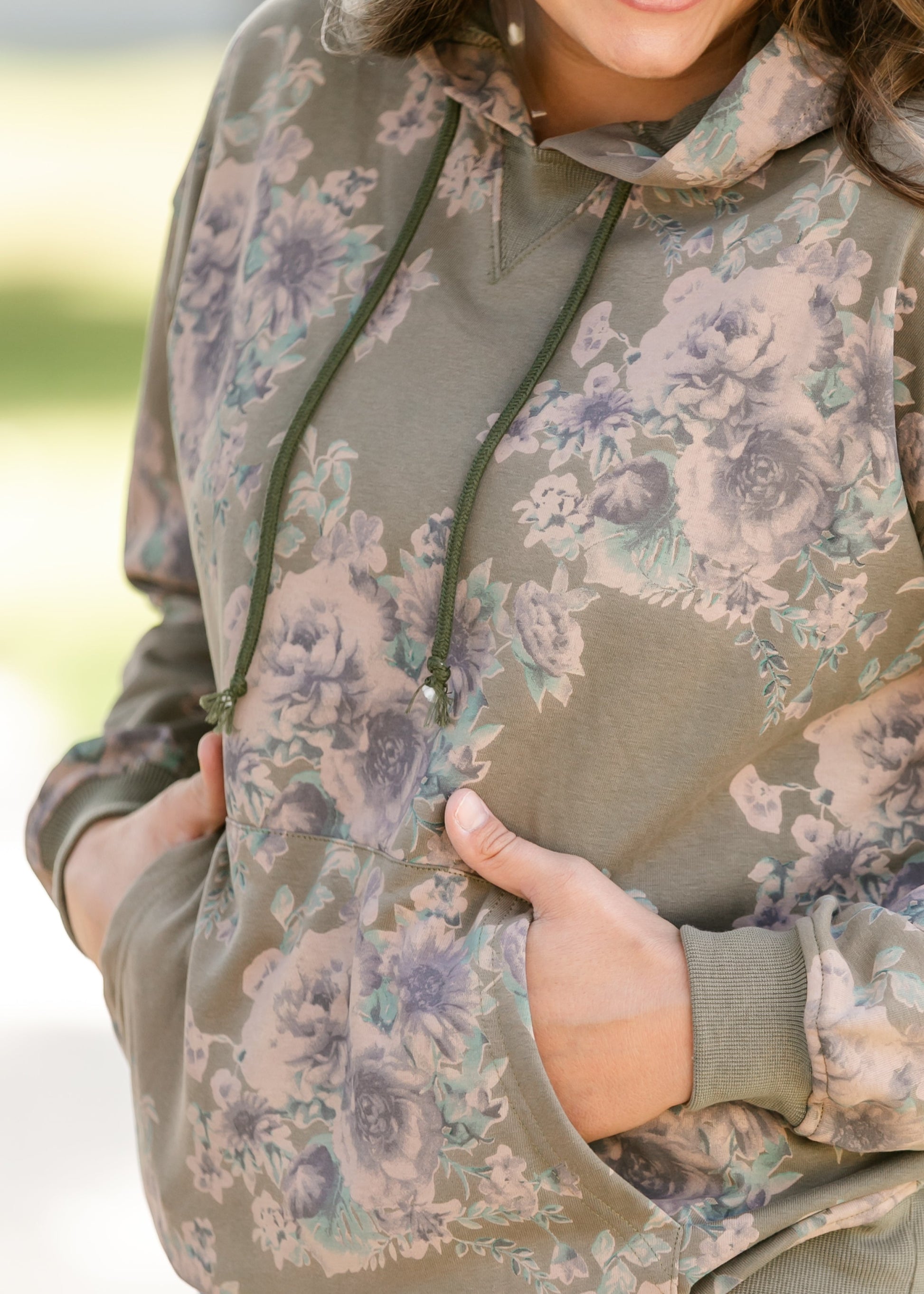 Floral Olive Hoodie Sweatshirt FF Tops