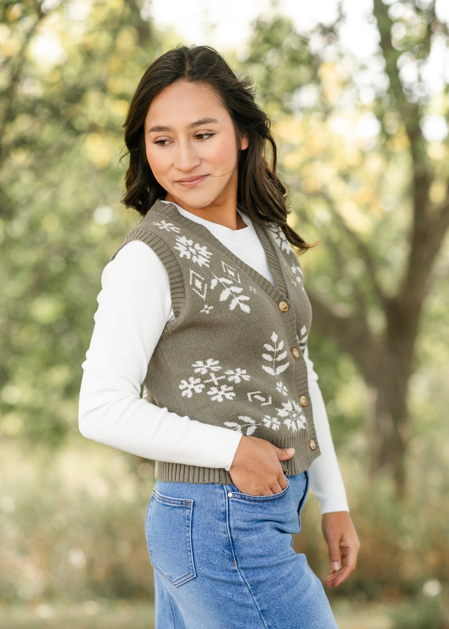 Floral Print Button Up Vest FF Tops