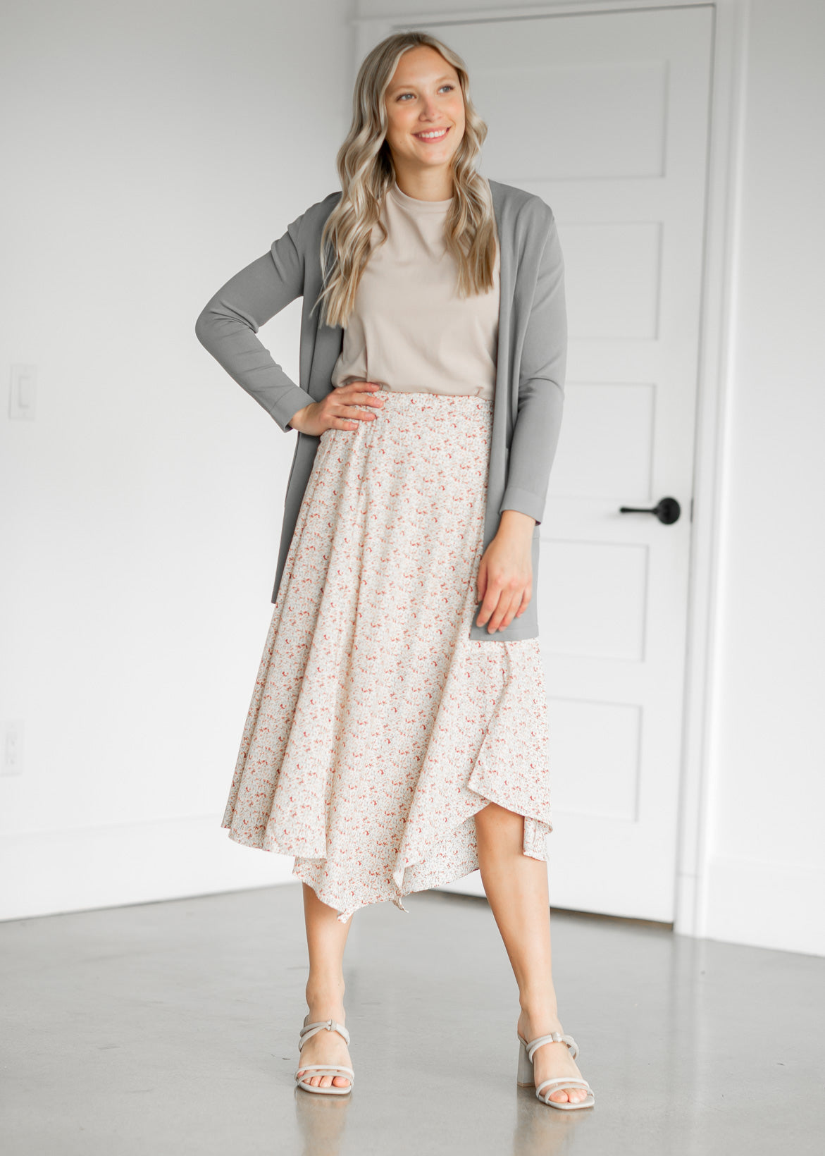 Floral Print Handkerchief Midi Skirt Skirts Cream / S