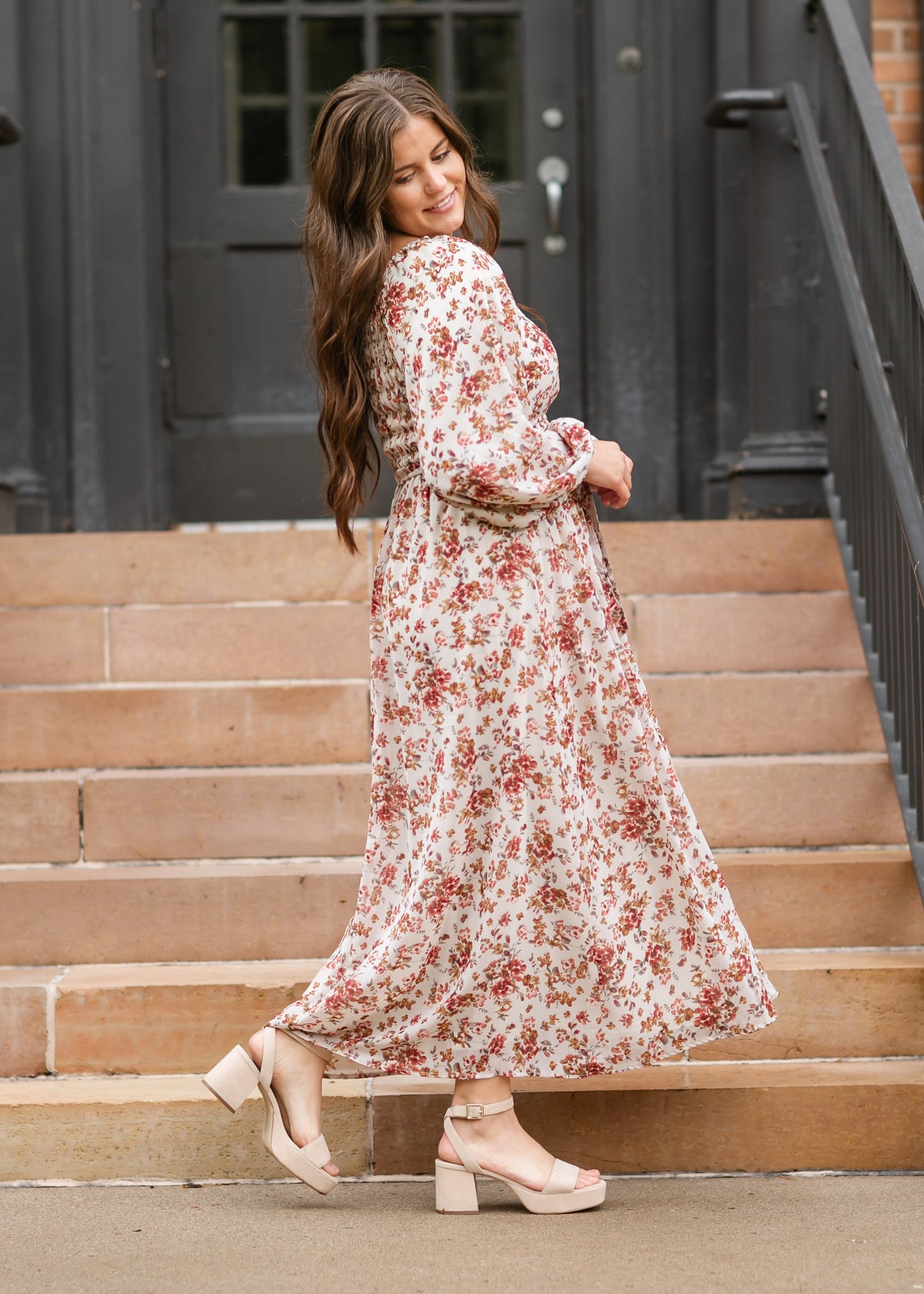 Floral Print Square Neck Maxi Dress FF Dresses