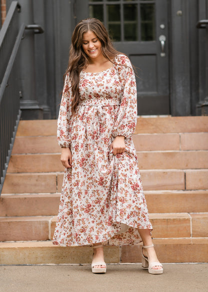 Floral Print Square Neck Maxi Dress FF Dresses