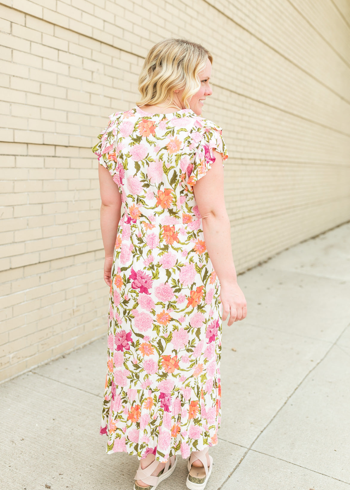 Floral Print White Midi Dress Dresses