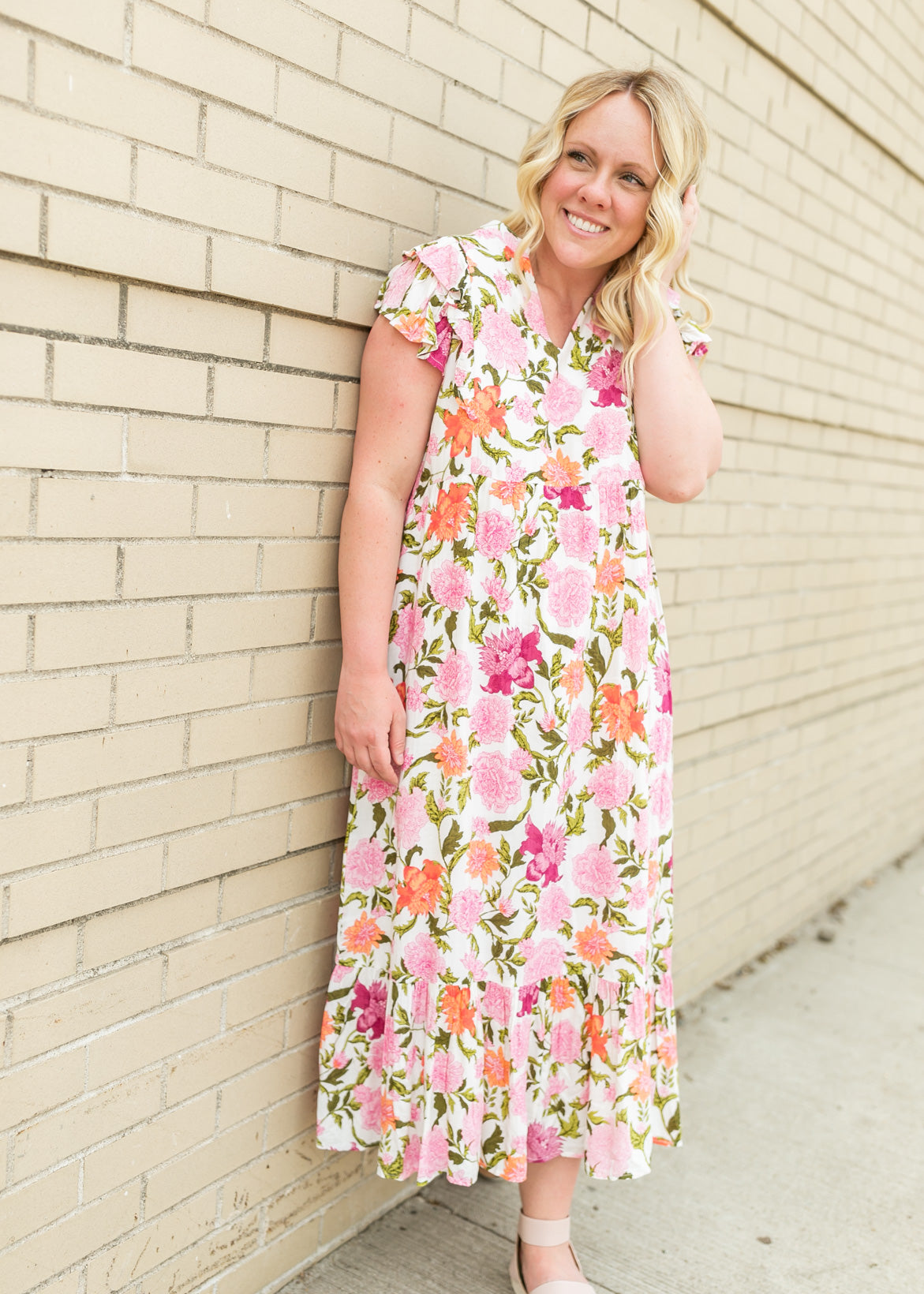 Floral Print White Midi Dress Dresses