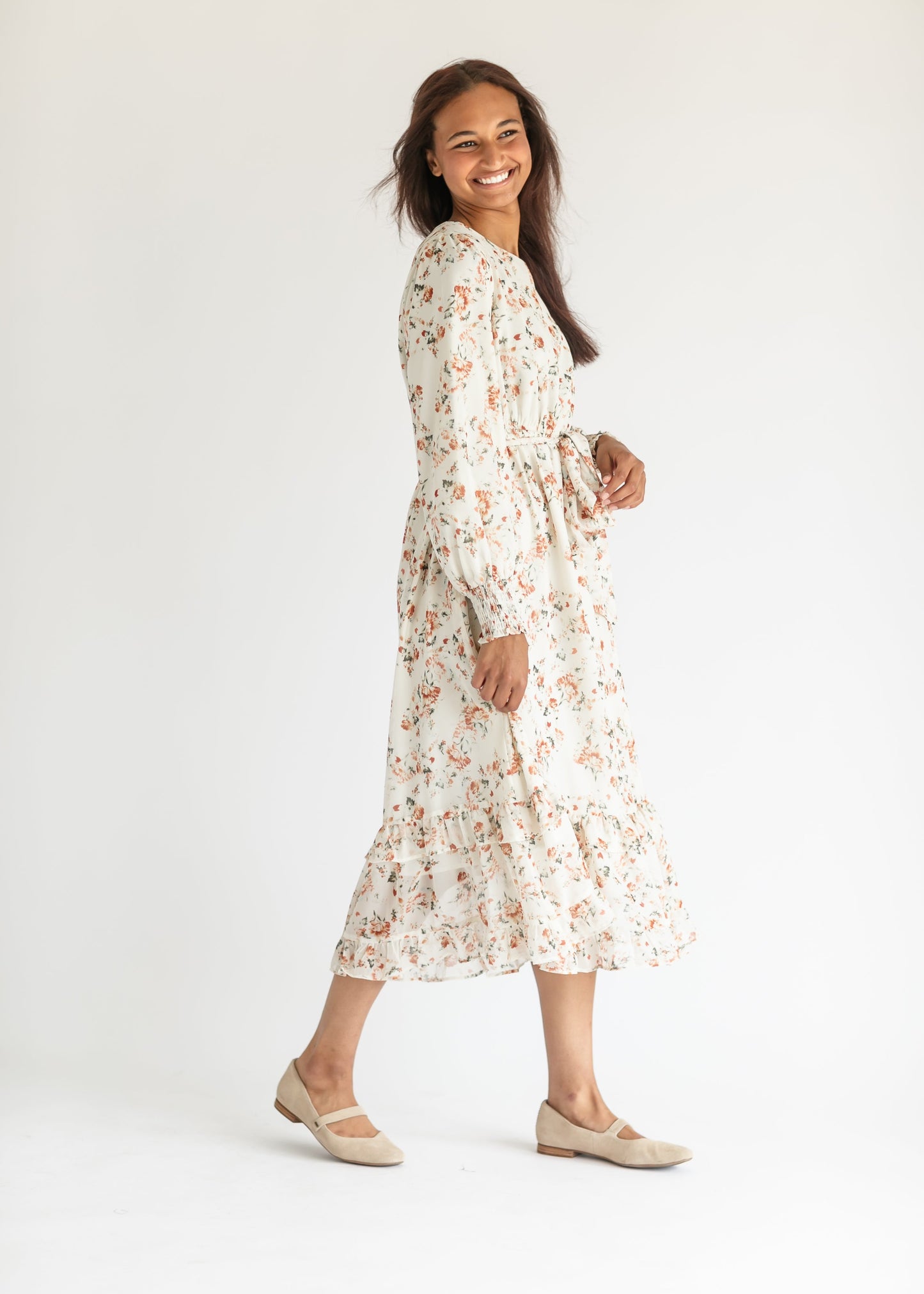 Floral Printed Ruffle Midi Dress FF Dresses