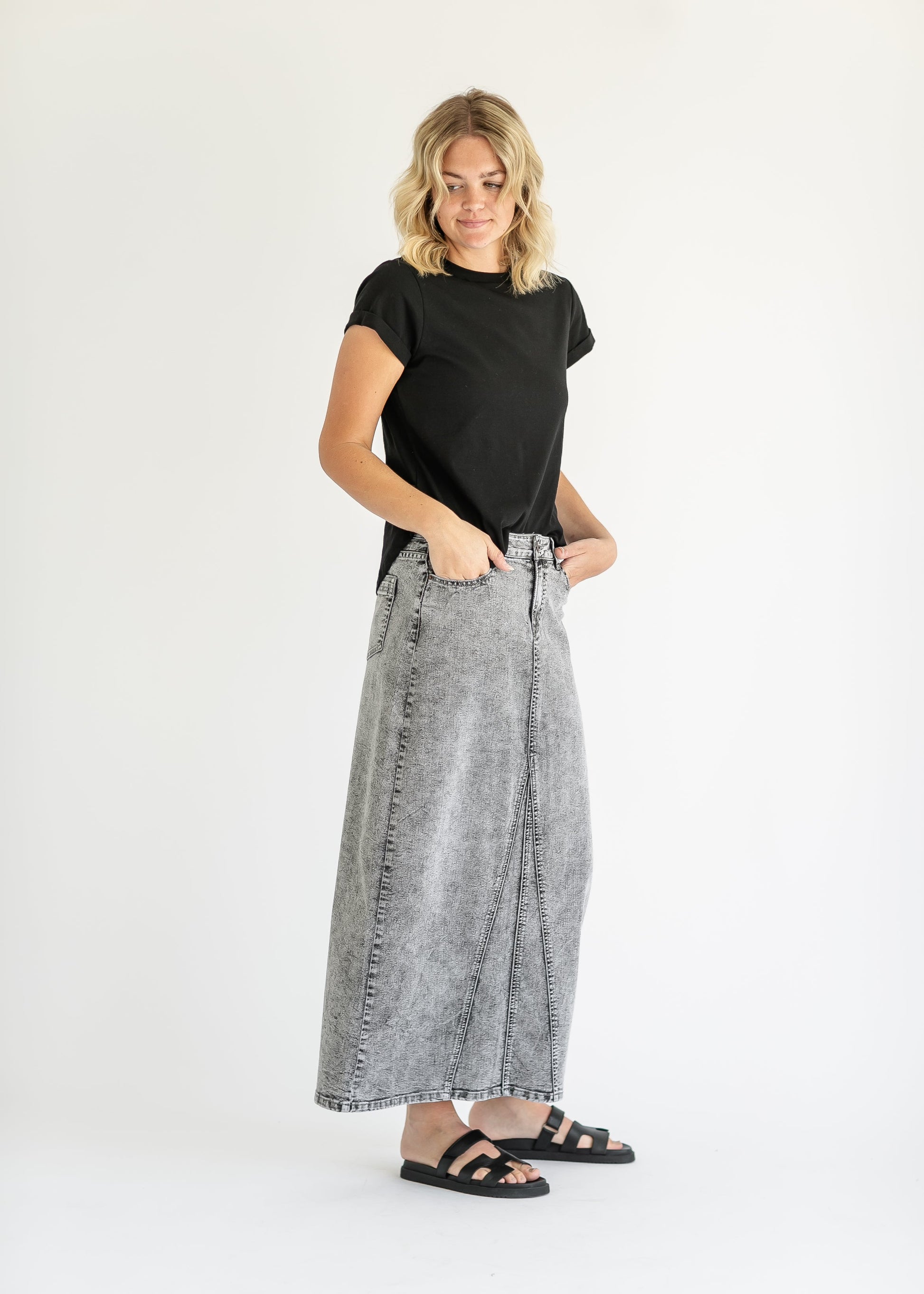 Genevieve A-line Denim Maxi Skirt IC Skirts